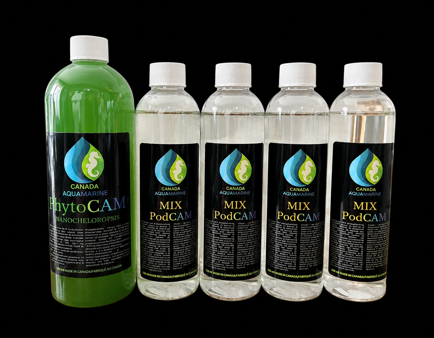 Copépodes et phytoplancton vivants dans un kit de départ Canada Aquamarine, pour l'aquariophilie marine.